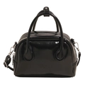 Borsa bowling nera lucida con doppi manici e cerniera argentata su sfondo bianco - Nero (Senza Ciondolo)