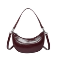 Chic burgundy crescent crossbody bag in glossy oil wax leather with silver zippers - Red