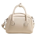 Borsa bowling beige in pelle cerata con tracolla regolabile e finiture in metallo argentato - Beige (Senza Ciondolo)