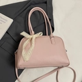 Pink lychee grain faux leather Boston bag with a cream lace bow and top handles - Pink - No Pendant