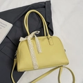 Light yellow Boston handbag with lychee texture leather and a cream lace bow detail - Yellow - No Pendant