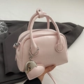 Pink butter leather mini bowling bag with heart charm and detachable shoulder strap - Light Pink (With Heart Charm)