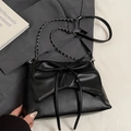 Chic black ballet-style shoulder bag with large 3D bow and elegant metal chain strap - Black