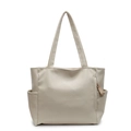 Minimalist cream white soft leather tote bag with side pockets and smooth shoulder straps - Off White