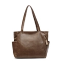 Classic dark brown soft faux leather tote bag with side pockets and shoulder straps - Coffee