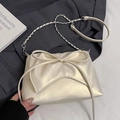 Chic off-white ballet style underarm bag with large bow and chain shoulder strap - White