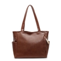 Classic brown large capacity tote bag with dual handles and side pocket details - Brown