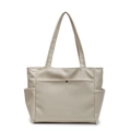 Minimalist cream soft leather tote bag with large front pocket and side compartments - Off White