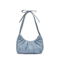 Bolso de hombro media luna plisado azul claro con elegante detalle de lazo en cuero - Azul