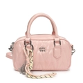 Pink quilted boston handbag with woven knot charm and polished silver hardware - Pink (With Charm)