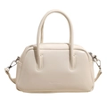 Minimalistische cremeweiße Boston Handtasche aus glattem PU-Leder mit Silberhaken - Weiß