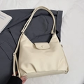 Creamy litchi grain leather tote bag with adjustable shoulder strap for daily commuting - Off-white - No Pendant