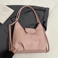 Pink lychee texture leather hobo shoulder bag with pleated base and adjustable strap - Pink - No Pendant