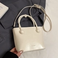 Sac seau minimaliste blanc crème en cuir PU avec détails de poignée en forme de sphère - Blanc sans Pendentif