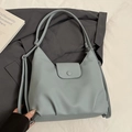 Versatile light blue lychee pattern tote bag for women with dual straps and soft texture - Blue - Without Pendant