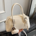Minimalist cream white boston pillow bag with silver hardware and heart pendant - White (With Heart Pendant)