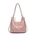 Chic pink multifunctional tote bag with pearl bow charm and convertible straps - Pink With Lace Pearl Bow