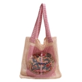 Borsa tote in crochet rosa e beige con ricamo a drago e chiusure tradizionali - Rosa