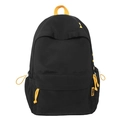 Mochila escolar negra minimalista con asas amarillas en contraste y gran capacidad - Negro