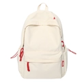 Mochila minimalista de nailon en beige y rojo con compartimento principal y bolsillo lateral - Blanco