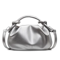 Silberne Metallic-Cloud-Handtasche mit Plisseeknoten-Griff und Crossbody-Riemen - Silber