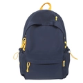 Minimalist navy blue student backpack with contrast yellow handles and zipper pulls - Blue