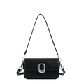 Borsa a tracolla classica in pelle nera con fibbia argentata e tracolla sottile elegante - Nero
