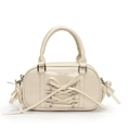 Creamy ballet-style Boston bag with chic ribbon bows and glossy leather finish - Off White