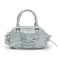 Minimalist light blue Boston bag featuring ballet-style ribbons and silver hardware - Light Blue