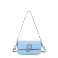 Borsa baguette minimalista azzurra in ecopelle con trama intrecciata e fibbia argento - Blu
