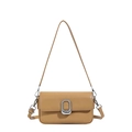 Minimalist khaki shoulder bag with silver metal buckle and textured leather finish - Brown