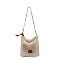 Sac seau d'été au crochet ajouré avec bandoulière marron et détails de perles beige - Blanc Cassé