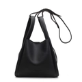 Minimalist black lychee pattern leather tote bag with adjustable shoulder strap - Black