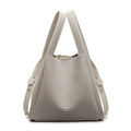Minimalist cream white lychee grain leather handbag with gold rivets and wide handles - Off White