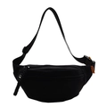 Riñonera deportiva minimalista de nailon negro con etiqueta de marca naranja - Negro