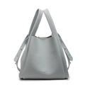 Elegant light blue litchi pattern leather handbag with twin handles and metal rivet details - Blue