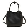 Minimalist black bucket bag in lychee texture leather with silver-tone hardware - Black - Without Pendant