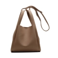 Coffee brown lychee grain leather handbag with dual handles and long shoulder strap - Khaki