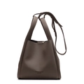 Chic dark taupe litchi texture bucket bag with dual handles and crossbody strap - Elephant Gray