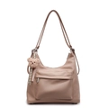 Minimalist beige soft leather tote bag and backpack for women with cute teddy bear charm - Khaki