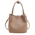Elegant beige bucket bag in lychee pattern leather with top handles and shoulder strap - Khaki - Without Pendant