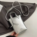 Mini sac cabas argenté métallisé avec bandoulière et détail de nœud en spirale - Argent - Sans Pendentif