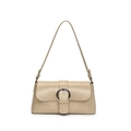 Minimalistische beige Schultertasche aus Kunstleder mit silberner Schnalle und Riemen - Khaki