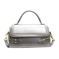 French retro silver square handbag with gold hardware and elegant wave stitching details - Silver