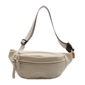 Beige sporty sling bag with woven cord zipper and adjustable buckle nylon strap - Khaki