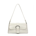 Minimalistische beige Tasche aus Kunstleder mit großer silberner Metallschnalle - Weiß
