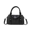 Borsa a bauletto nera intrecciata in stile retrò con manici in pelle e tracolla da donna - Nero