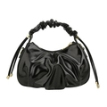 Borsa cloud nera lucida con trama pieghettata e manico arricciato in stile minimalista - Nero
