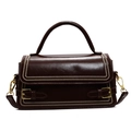 Retro burgundy square handbag with glossy leather finish and gold hardware details - Coffee