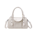 Borsa boston bianco crema minimalista in pelle liscia con trama intrecciata e manici - Bianco